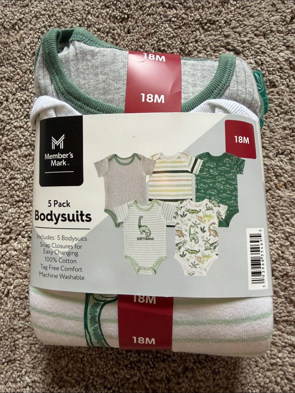 Member's Mark Green Baby Bodysuit 5-Pack (18M)